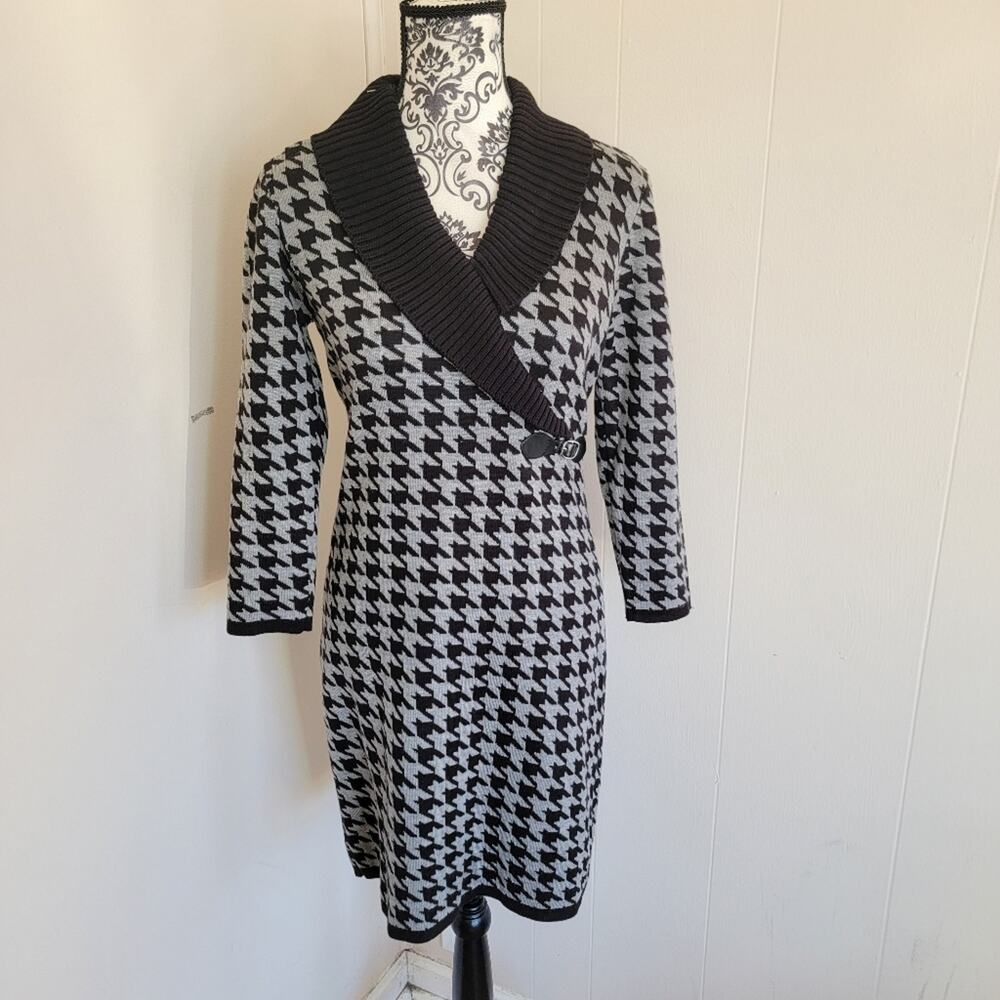 Calvin Klein Black and Gray Houndstooth Dress